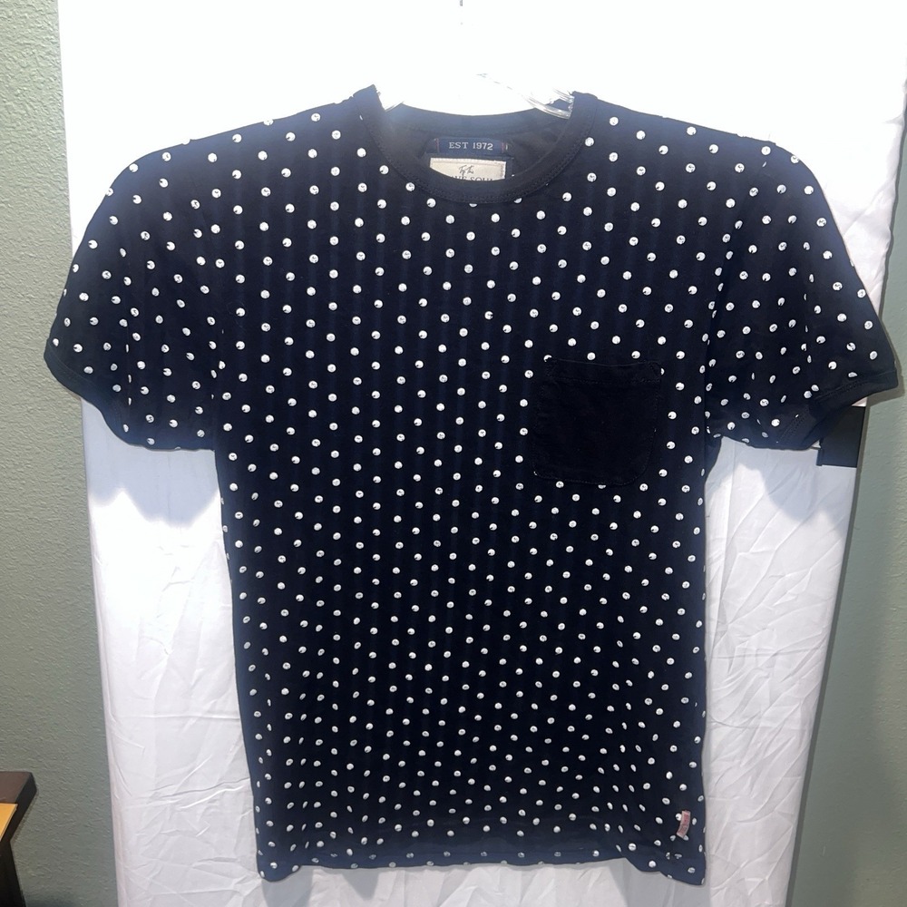 Brave Soul Womens Shirt Small Black Short Sleeve Pocket Tee Crew Neck Polka Dots